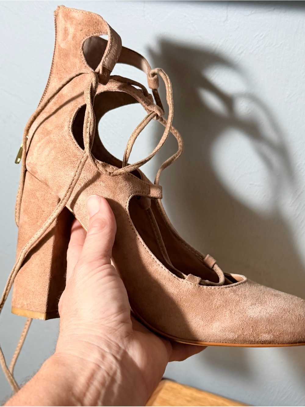 Steve Madden Beige/Tan Suede Lace-Up Block Heel Pumps - Picture 10 of 15